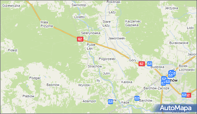 mapa Pogorzelec gmina Łochów, Pogorzelec gmina Łochów na mapie Targeo
