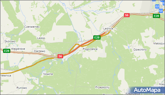 mapa Pogorzelice, Pogorzelice na mapie Targeo