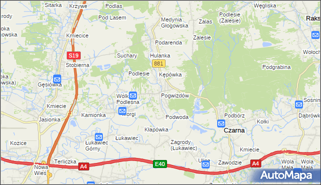 mapa Pogwizdów gmina Czarna, Pogwizdów gmina Czarna na mapie Targeo