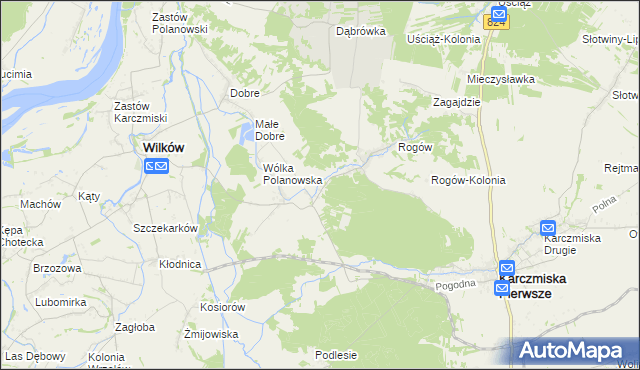 mapa Polanówka gmina Wilków, Polanówka gmina Wilków na mapie Targeo