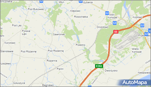 mapa Poledno, Poledno na mapie Targeo