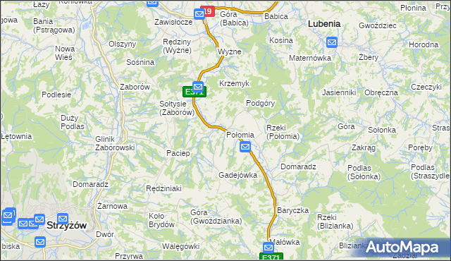 mapa Połomia gmina Niebylec, Połomia gmina Niebylec na mapie Targeo