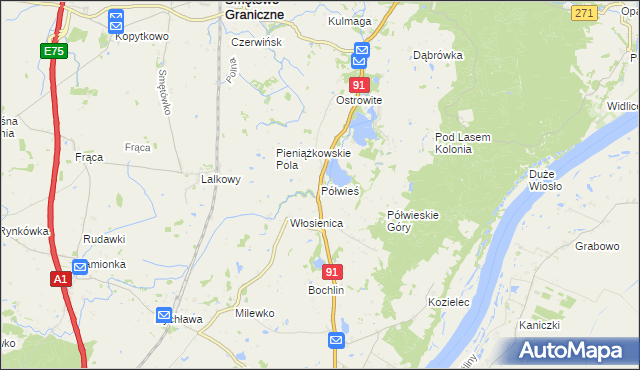 mapa Półwieś gmina Gniew, Półwieś gmina Gniew na mapie Targeo