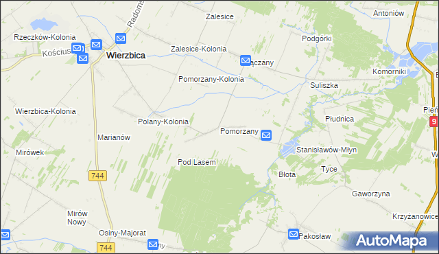 mapa Pomorzany gmina Wierzbica, Pomorzany gmina Wierzbica na mapie Targeo