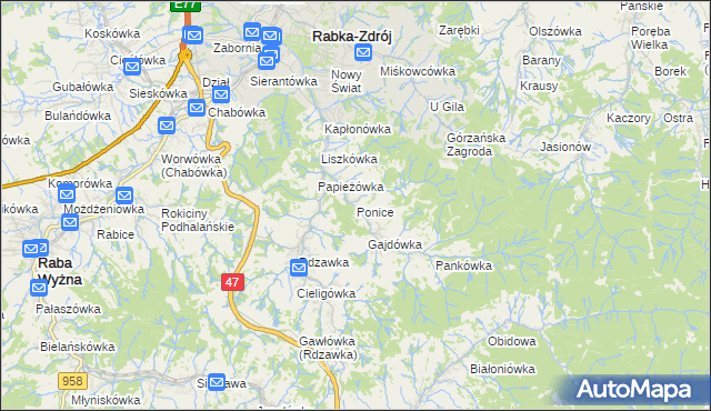 mapa Ponice, Ponice na mapie Targeo