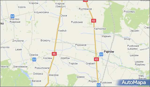 mapa Popowice gmina Pątnów, Popowice gmina Pątnów na mapie Targeo