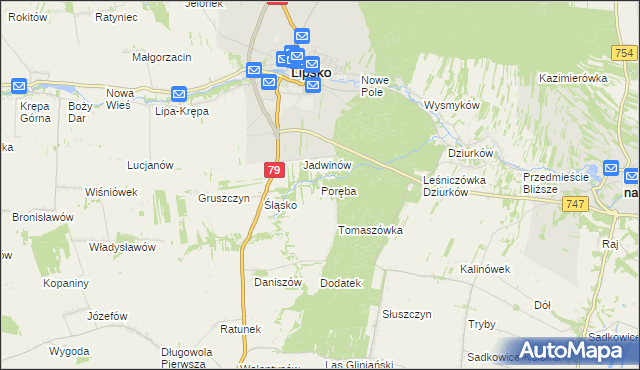 mapa Poręba gmina Lipsko, Poręba gmina Lipsko na mapie Targeo