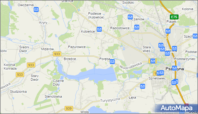 mapa Poręba gmina Pszczyna, Poręba gmina Pszczyna na mapie Targeo