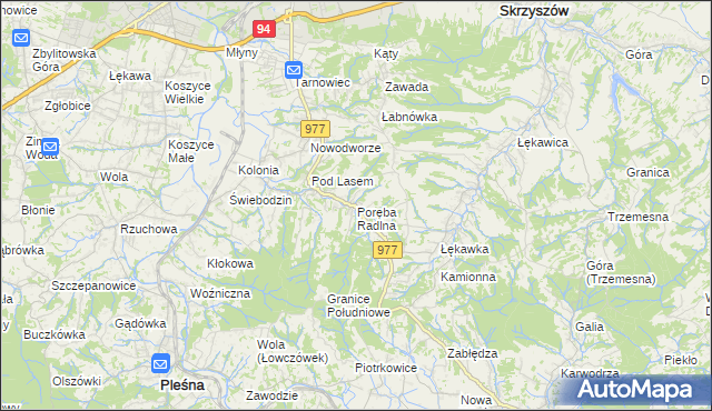 mapa Poręba Radlna, Poręba Radlna na mapie Targeo