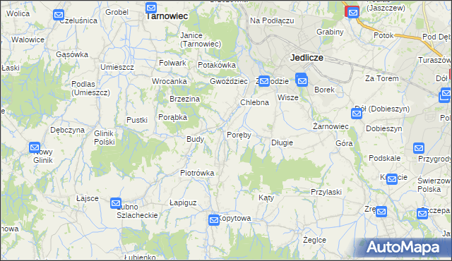 mapa Poręby gmina Jedlicze, Poręby gmina Jedlicze na mapie Targeo