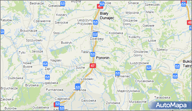 mapa Poronin, Poronin na mapie Targeo