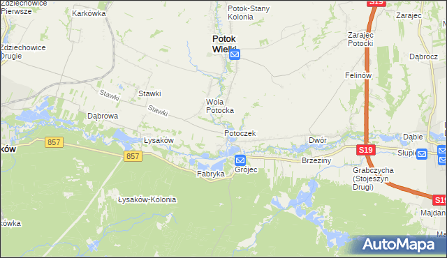 mapa Potoczek gmina Potok Wielki, Potoczek gmina Potok Wielki na mapie Targeo