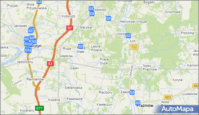 mapa Prace Duże, Prace Duże na mapie Targeo