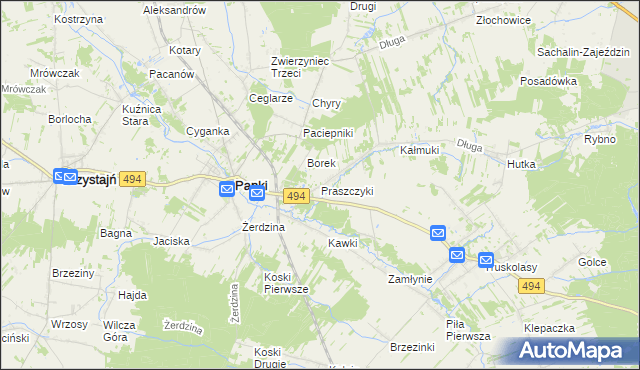 mapa Praszczyki, Praszczyki na mapie Targeo