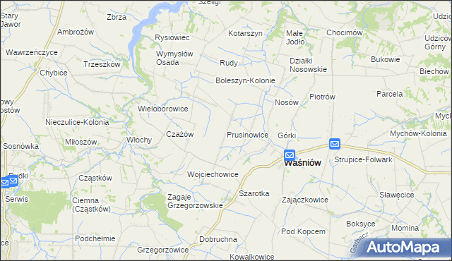 mapa Prusinowice gmina Waśniów, Prusinowice gmina Waśniów na mapie Targeo