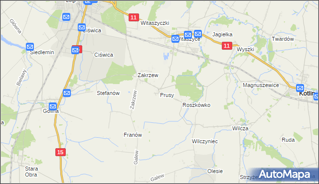 mapa Prusy gmina Jarocin, Prusy gmina Jarocin na mapie Targeo