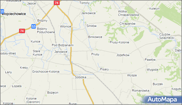 mapa Prusy gmina Ożarów, Prusy gmina Ożarów na mapie Targeo