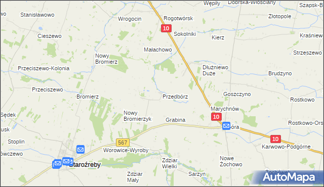 mapa Przedbórz gmina Staroźreby, Przedbórz gmina Staroźreby na mapie Targeo