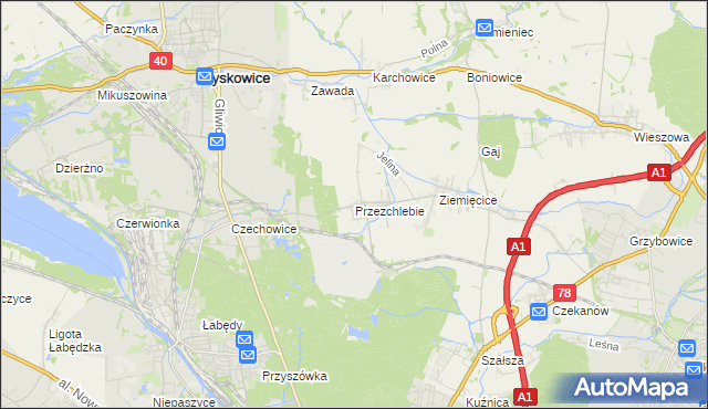 mapa Przezchlebie, Przezchlebie na mapie Targeo