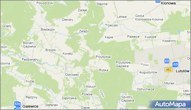 mapa Przybyłów gmina Galewice, Przybyłów gmina Galewice na mapie Targeo