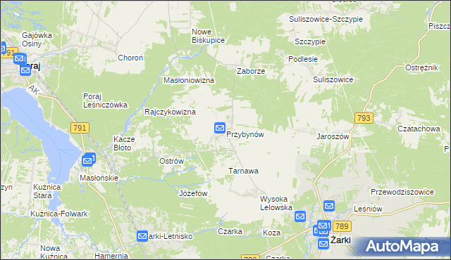 mapa Przybynów, Przybynów na mapie Targeo