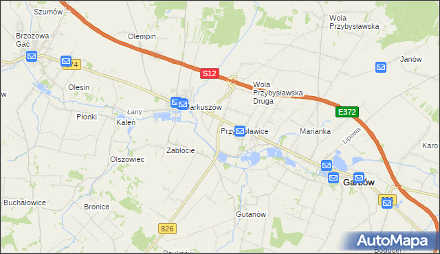 mapa Przybysławice gmina Garbów, Przybysławice gmina Garbów na mapie Targeo