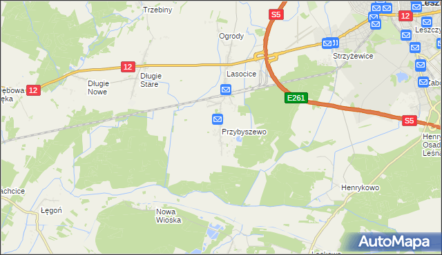mapa Przybyszewo gmina Święciechowa, Przybyszewo gmina Święciechowa na mapie Targeo