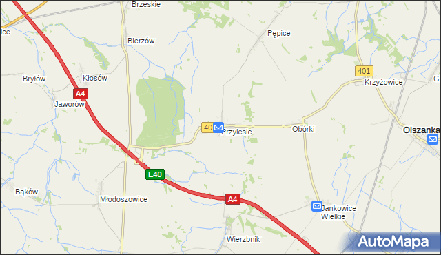 mapa Przylesie gmina Olszanka, Przylesie gmina Olszanka na mapie Targeo