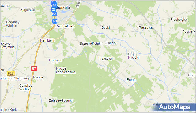 mapa Przysowy gmina Chorzele, Przysowy gmina Chorzele na mapie Targeo