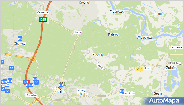 mapa Przytok gmina Zabór, Przytok gmina Zabór na mapie Targeo