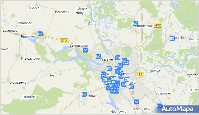 mapa Psarskie gmina Śrem, Psarskie gmina Śrem na mapie Targeo