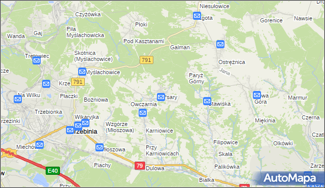 mapa Psary gmina Trzebinia, Psary gmina Trzebinia na mapie Targeo