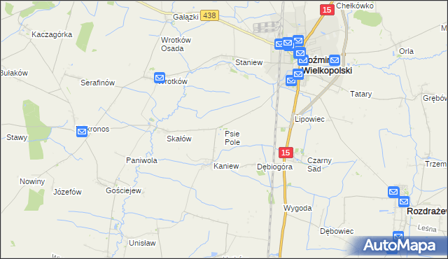 mapa Psie Pole gmina Koźmin Wielkopolski, Psie Pole gmina Koźmin Wielkopolski na mapie Targeo