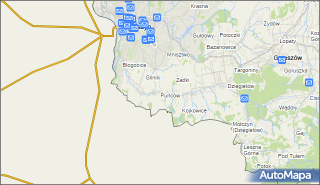 mapa Puńców, Puńców na mapie Targeo