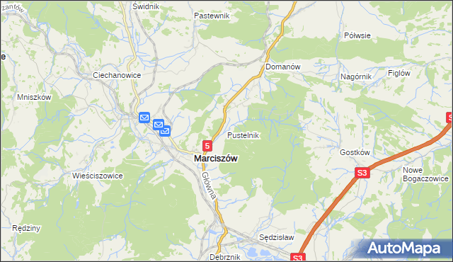 mapa Pustelnik gmina Marciszów, Pustelnik gmina Marciszów na mapie Targeo