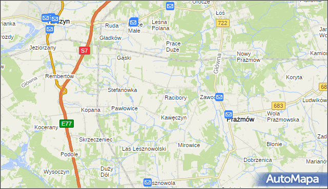 mapa Racibory gmina Tarczyn, Racibory gmina Tarczyn na mapie Targeo