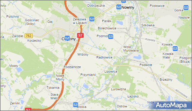 mapa Radkowice gmina Chęciny, Radkowice gmina Chęciny na mapie Targeo