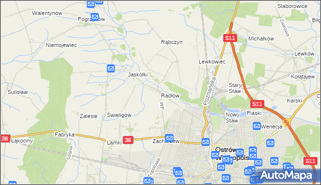 mapa Radłów gmina Raszków, Radłów gmina Raszków na mapie Targeo