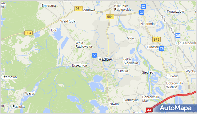 mapa Radłów powiat tarnowski, Radłów powiat tarnowski na mapie Targeo