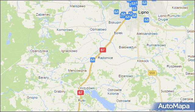 mapa Radomice gmina Lipno, Radomice gmina Lipno na mapie Targeo