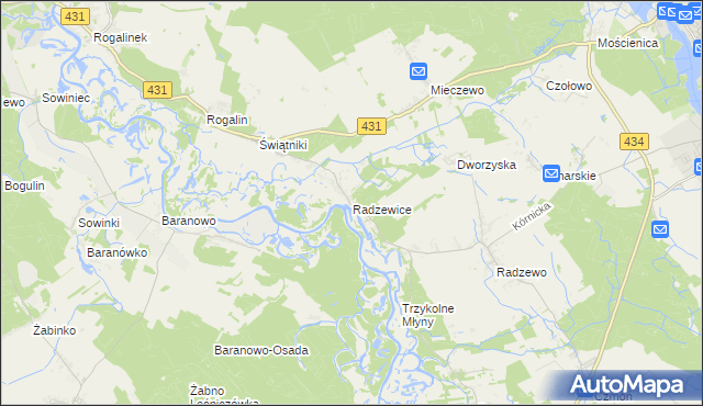 mapa Radzewice, Radzewice na mapie Targeo