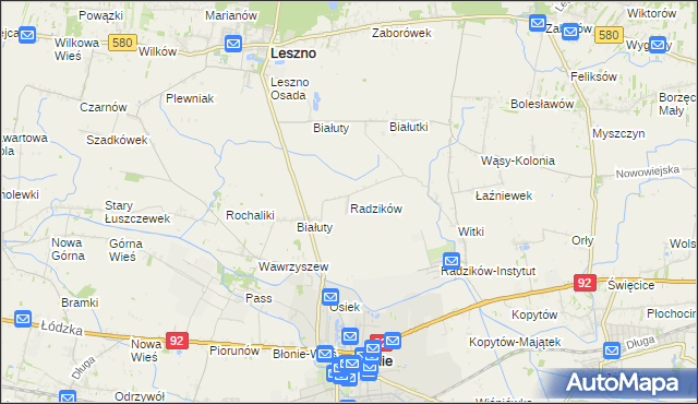 mapa Radzików gmina Błonie, Radzików gmina Błonie na mapie Targeo