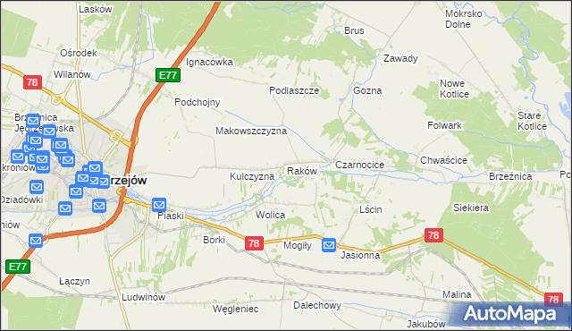 mapa Raków gmina Jędrzejów, Raków gmina Jędrzejów na mapie Targeo