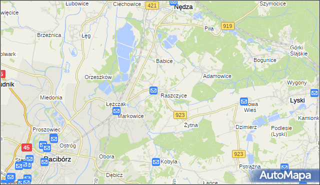 mapa Raszczyce, Raszczyce na mapie Targeo