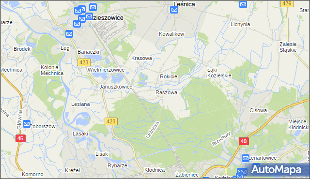 mapa Raszowa gmina Leśnica, Raszowa gmina Leśnica na mapie Targeo