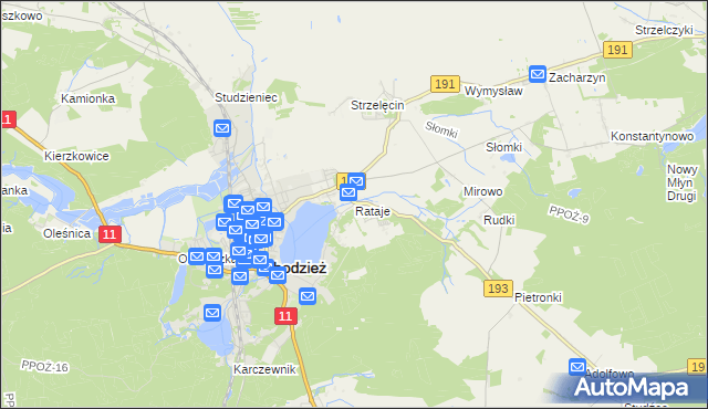 mapa Rataje gmina Chodzież, Rataje gmina Chodzież na mapie Targeo