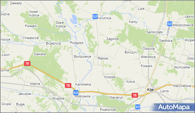 mapa Rębów gmina Kije, Rębów gmina Kije na mapie Targeo