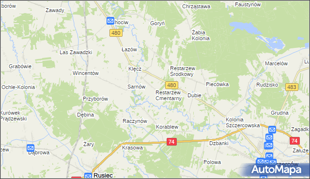 mapa Restarzew Cmentarny, Restarzew Cmentarny na mapie Targeo