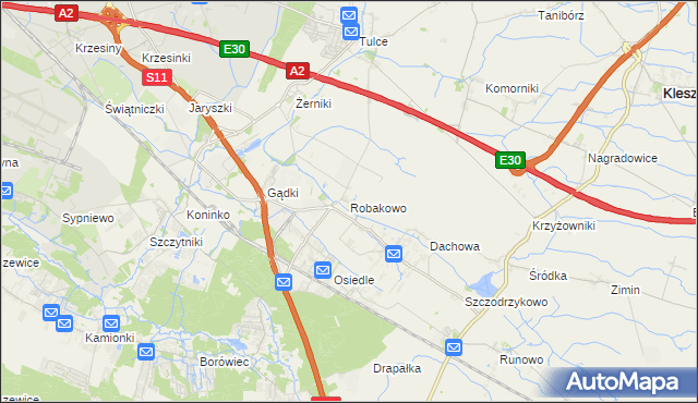 mapa Robakowo gmina Kórnik, Robakowo gmina Kórnik na mapie Targeo