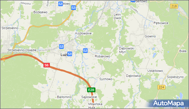 mapa Robakowo gmina Luzino, Robakowo gmina Luzino na mapie Targeo